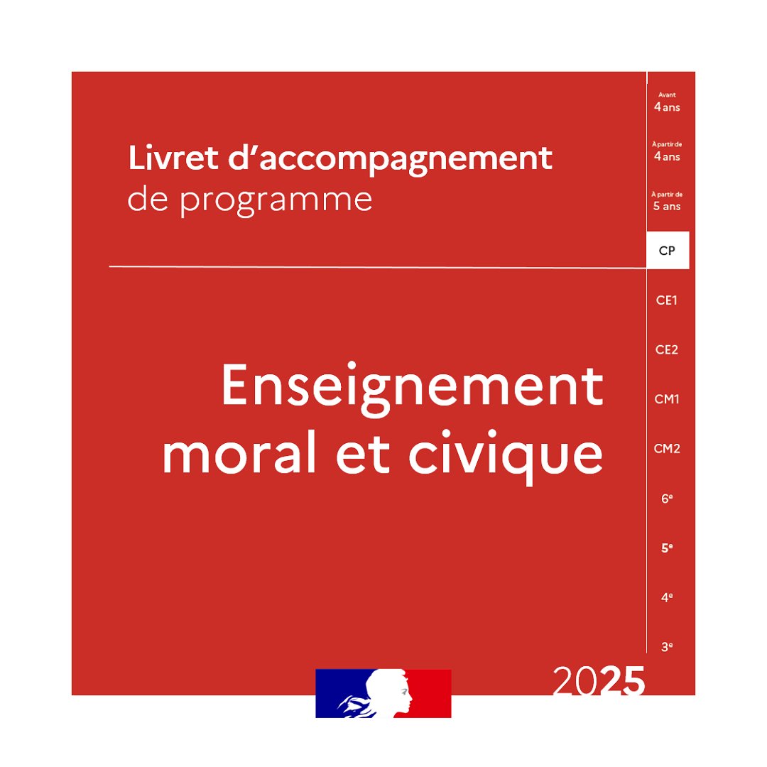 📍Parution du livret d’accompagnement du programme d'EMC pour la classe de CP « Se reconnaitre comme individu et comme élève »

Ce livret propose des éclairages et des pistes variées de mise en œuvre : séquences, activités, projet, etc.

➡ eduscol.education.fr/2708/enseignem…