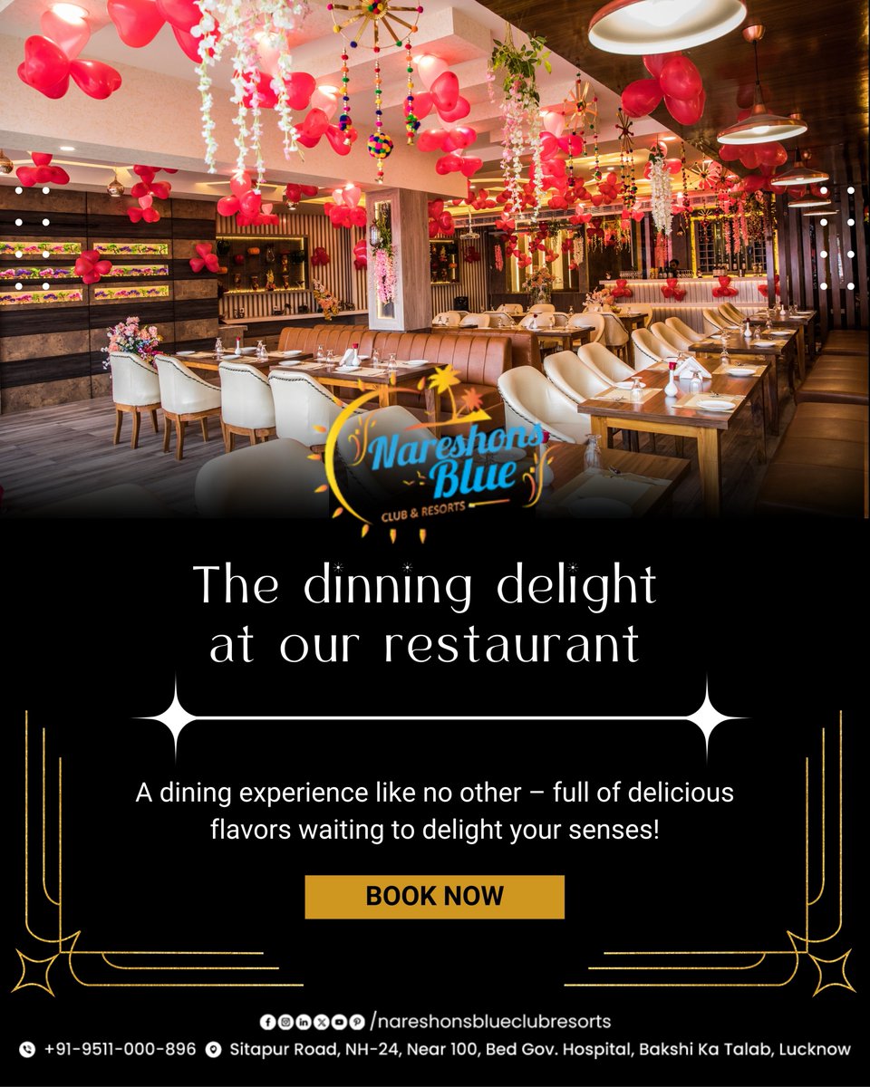 nareshonsblue's tweet photo. Dine under a canopy of charm 🎈
Relish handcrafted flavors in our vibrant restaurant at Nareshons Blue. A feast for the eyes and the palate!
#NareshonsBlue #FineDiningLucknow #RestaurantGoals #DineInStyle #GourmetExperience #FoodieDestination #FamilyDining #LucknowEats https://t.co/oiBF4zs1jd