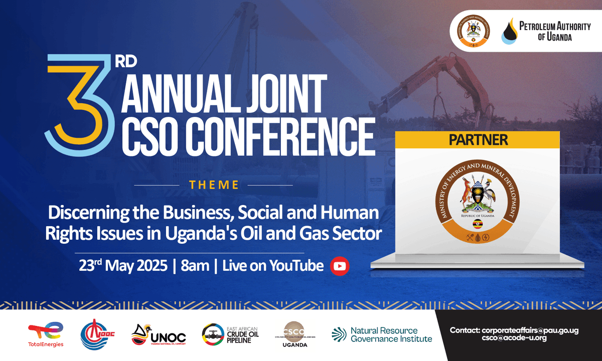 PAU_Uganda (@pau_uganda) on Twitter photo We're proud to partner with <a href="/MEMD_Uganda/">Ministry of Energy & Mineral Development</a> and other key stakeholders for the upcoming 3rd Annual CSO Conference on May 23rd, 2025. Together, we are committed to #CreatingLastingValue #UGOilJourney #OilAndGasCSOConference25 We're proud to partner with <a href="/MEMD_Uganda/">Ministry of Energy & Mineral Development</a> and other key stakeholders for the upcoming 3rd Annual CSO Conference on May 23rd, 2025. Together, we are committed to #CreatingLastingValue #UGOilJourney #OilAndGasCSOConference25