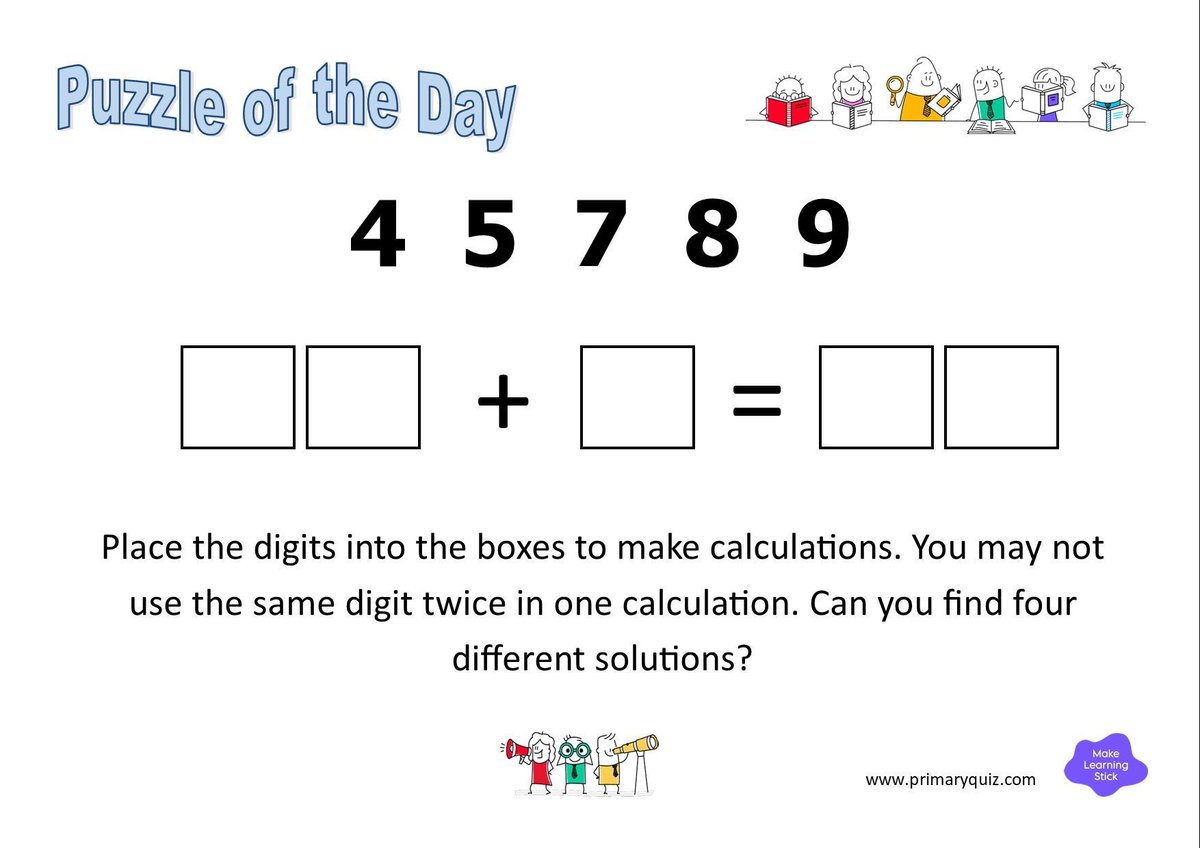 PrimaryQuiz's tweet image. Monday brain warm-up! 🧠 

Kickstart learning with our &apos;Puzzle of the Day&apos; 

Head over to our website to sign up for more... 👉 buff.ly/OB8SBUu 

#MondayMotivation #PrimaryEducation #MathsPuzzle #MathsResources #Maths