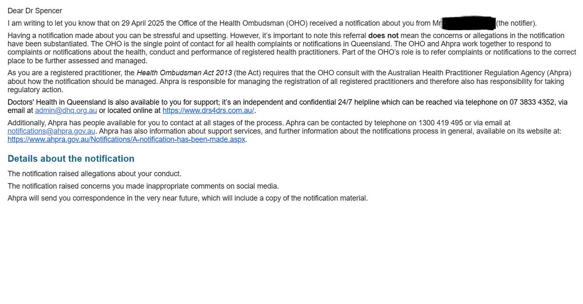 Jilliantweeting's tweet photo. Yet again, I am being investigated by @Ahpra. This time for alleged 'inappropriate comments on social media'. All of my social media comments are on this X feed. The persecution of doctors raising concerns about harm to children from gender interventions needs to stop. How many Ahpra/OHO investigations do I need to be put through? @Mark_Butler_MP