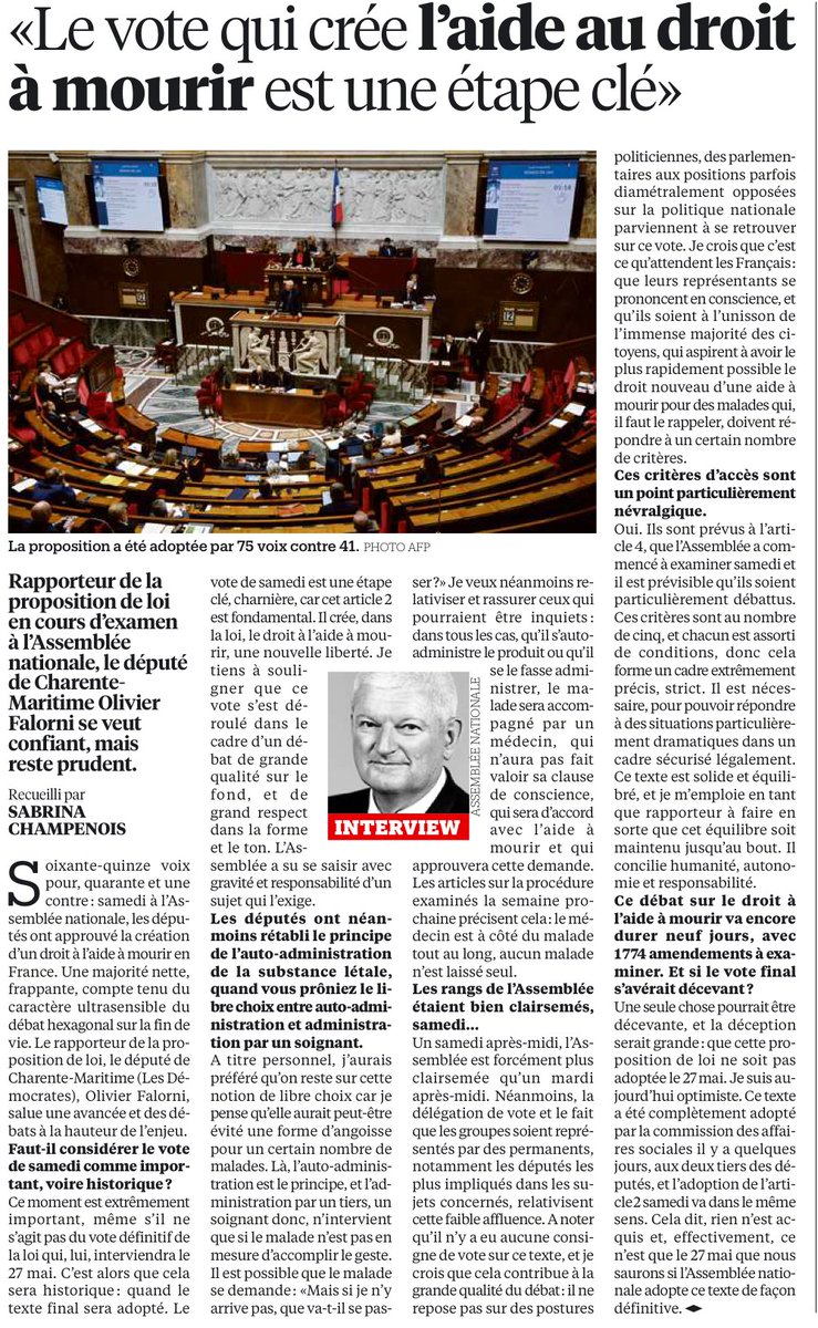 ADMDFRANCE's tweet photo. 📰 Le point sur le débat parlementaire sur la #FindeVie avec le député @OlivierFalorni.
💬 "Je suis optimiste sur le vote de la loi le 27 mai."
#AideAMourir #SoinsPalliatifs #Santé #Politique https://t.co/To81LISjz8