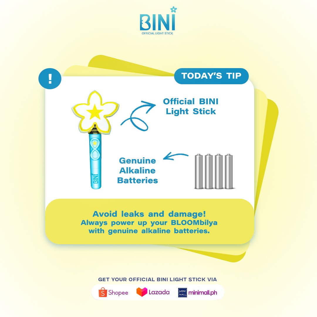 PULPSpaces's tweet image. Protect your BLOOMBILYA and keep it shining bright! 🌸 

PRO TIP: Always use genuine alkaline batteries to avoid leaks, damage, and power problems. 

#PULPSpacesXBINI #BINILightStick #BINI