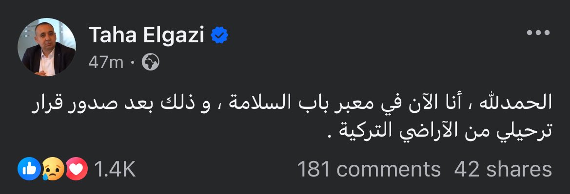 Samer Daboul (@samerdaboul6) on Twitter photo Turkish authorities have forcibly deported Syrian human rights activist Taha Elgazi to Syria.
Taha’s deportation is a major loss for Syrians in Turkey. He was one of the most prominent voices defending their rights .
<a href="/TahaElgazi/">Taha Elgazi</a> Turkish authorities have forcibly deported Syrian human rights activist Taha Elgazi to Syria.
Taha’s deportation is a major loss for Syrians in Turkey. He was one of the most prominent voices defending their rights .
<a href="/TahaElgazi/">Taha Elgazi</a>
