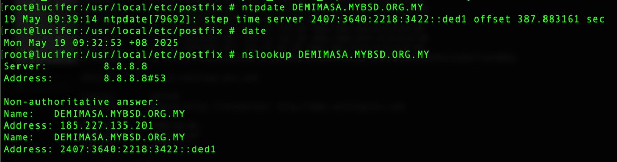 MyBSD's tweet photo. TIME/NTP server MyBSD telah sedia untuk kegunaan umat sejagat seluruh dunia. Sila sync waktu pada peranti anda ke https://t.co/5zeEQMk0WF (ipv6/ipv4). -- waktu tepat mengikut piawaian atomic clock SIRIM Malaysia (penanda aras kebangsaan zon waktu MYT) #NTPSERVERMALAYSIA https://t.co/b81SXWypj8