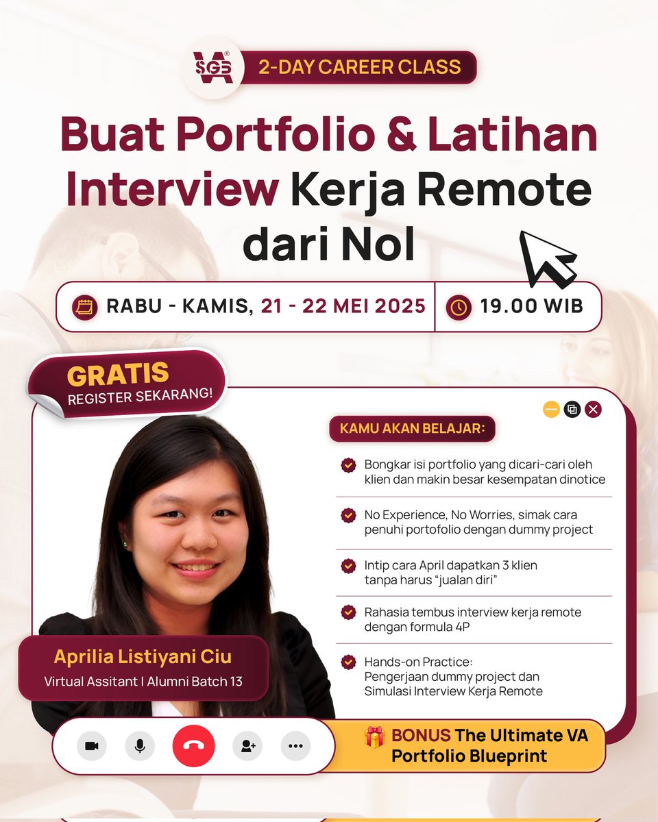 Interview kerja koporat sama kerja remote itu beda loh!

Buat yang bingung harus mulai kerja remote dari mana, Career Class kali ini jawaban yang tepat!

📅Rabu - Kamis, 21-22 Mei 2025
🕒 19.00 WIB
🌟 GRATIS

Yuk, klik link di bawah buat daftar!
 🔗 link.sgbva.com/sgbvax_ws