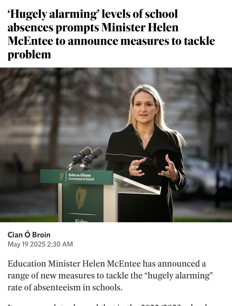 Helen is not happy with attendances in school and is launching an info campaign to tackle the problem, but what about those children with needs who want to attend school but can’t get school place? 

Silence! 

#SchoolEquality 

independent.ie/irish-news/hug… ‘