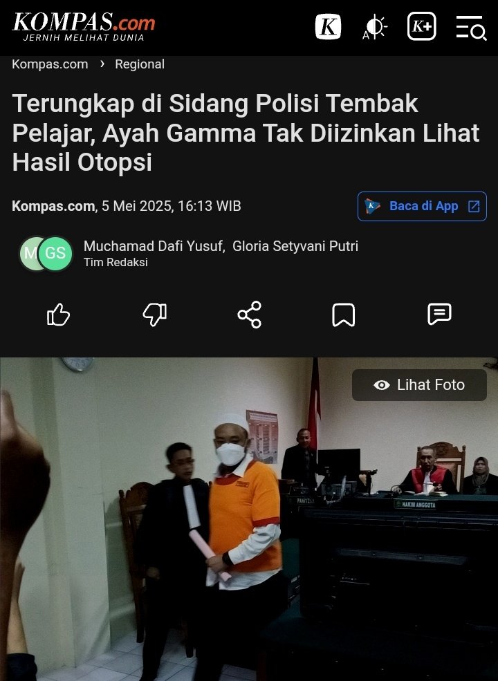 Jateng_Twit's tweet photo. Kasus GAMMA sepertinya Sengaja di lambat2kan. Biar lupa kalian semua

Kesaksian Andi Prabowo, ayah dari Gamma Rizkynata Oktafandy, pelajar SMKN 4 Semarang yang tewas tertembak, mengungkap fakta baru dalam persidangan Aipda Robig Zaenudin. Dalam sidang yang digelar di Pengadilan Negeri Semarang, Senin (5/5/2025), Andi mengaku tidak diizinkan melihat hasil otopsi anaknya saat pertama kali dilakukan.

 https://t.co/cxHW6IxwhB.