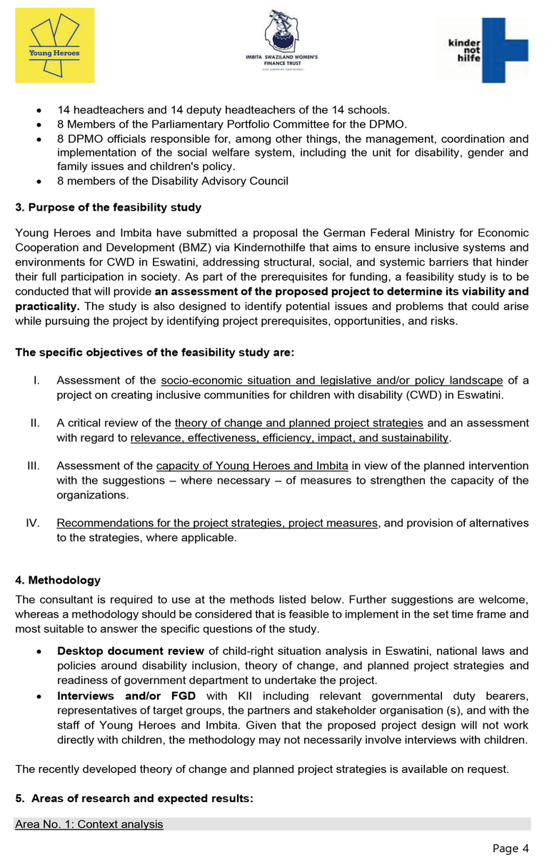 CANGO3's tweet photo. ๐ข CALL FOR PROPOSALS
๐Feasibility Study on Disability Inclusion in Eswatini
๐ผDeadline: 30 May 2025, 14h00 SAT
@YoungHeroes_SD, #Imbita & @kindernothilfe seek expert consultants for a bold inclusion project across 14 communities. https://t.co/kmEgBTAiSa