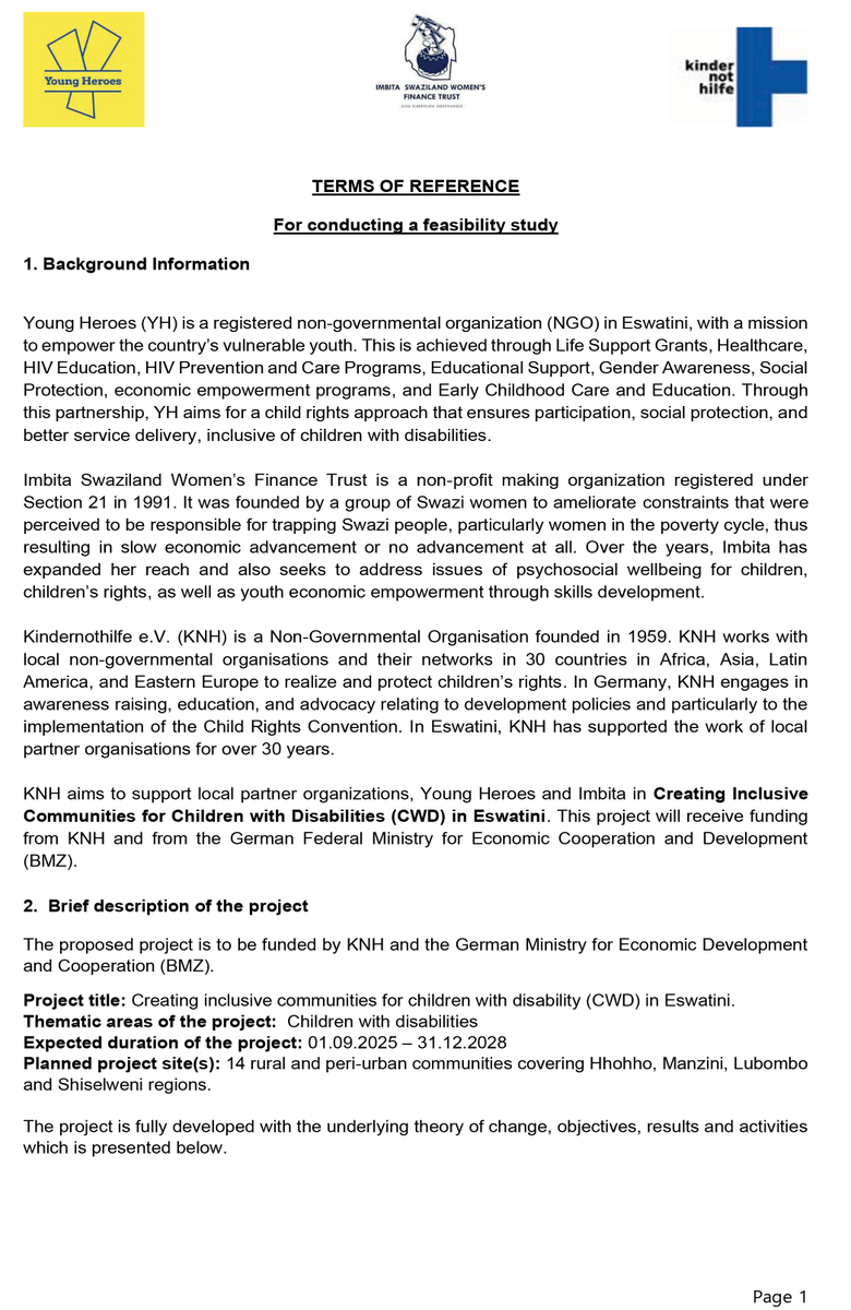 CANGO3's tweet photo. ๐ข CALL FOR PROPOSALS
๐Feasibility Study on Disability Inclusion in Eswatini
๐ผDeadline: 30 May 2025, 14h00 SAT
@YoungHeroes_SD, #Imbita & @kindernothilfe seek expert consultants for a bold inclusion project across 14 communities. https://t.co/kmEgBTAiSa