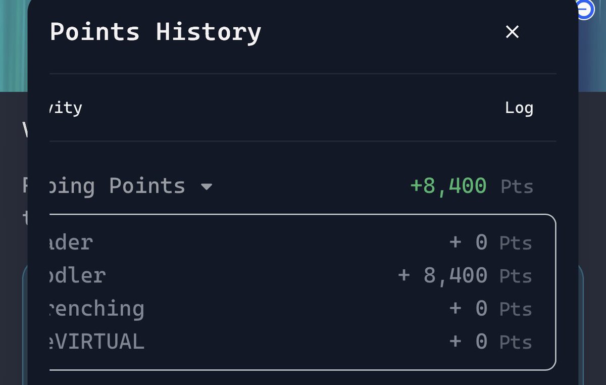 #Gem #Base #Virtual Virgent Points -
<a href="/virtuals_io/">Virtuals Protocol</a>
genesis  Update points 18th May  Just got 8k4 points for my account. Total having 9k points now (pledged all points before for

<a href="/arbusai/">Arbus</a>

) 👀 How about u!??