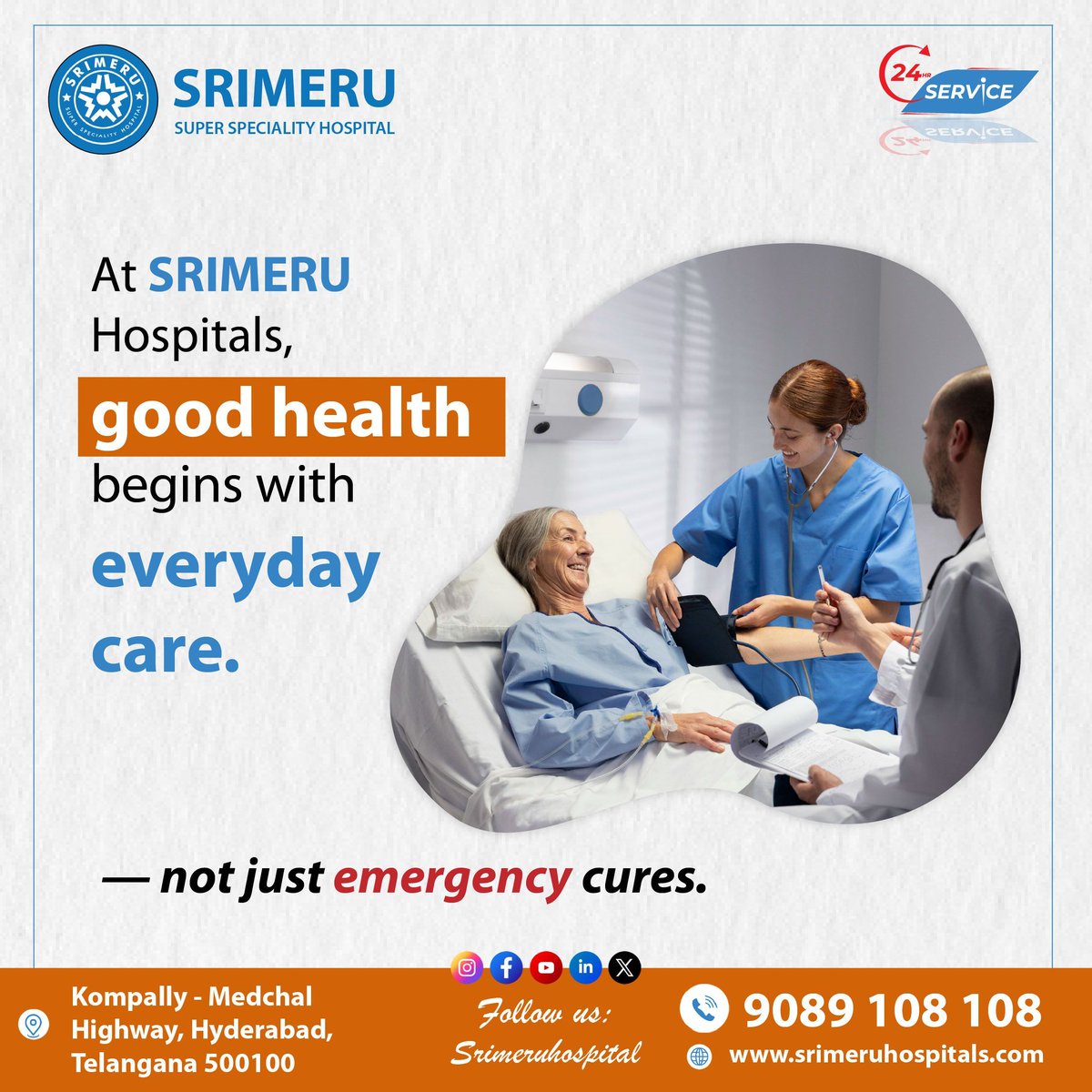 srimeruhospital's tweet image. Everyday care. Lifelong health.

At Srimeru, we believe that #goodhealth doesn't begin in the emergency room — it starts with consistent, everyday care. From #routinecheckups to #managingchronicconditions, our experts are here not only when you're unwell but to help you stay well