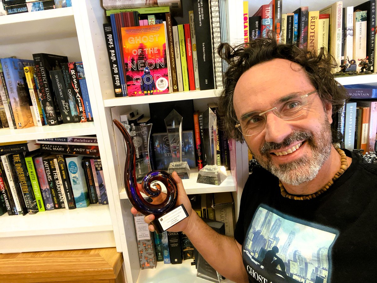 TheEscherMan's tweet image. My Aurealis Award trophy arrived today. Gorgeous. Wrote a short article (linked) about the award, what it means to me, and included an excerpt from my acceptance speech, where I speak to the diabolical issue of AI in our art.

nappertime.com/ghost-of-the-n…