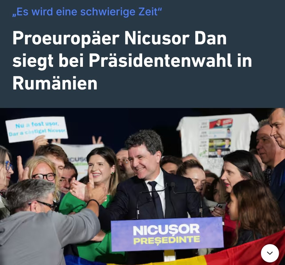 Ein irrer Skandal in #Rumänien:  Nicușor Dan holte im ersten Wahlgang am 4. Mai 2025: 20,99%, George Simion 40,96% Im  zweiten Wahlgang am 18. Mai 2025 hatte George Simion 46,40%, Nicușor Dan 53,60%.
Nicht "Proeuropäer", sondern Deep State! Es kommen dunkle Zeiten auf uns zu.