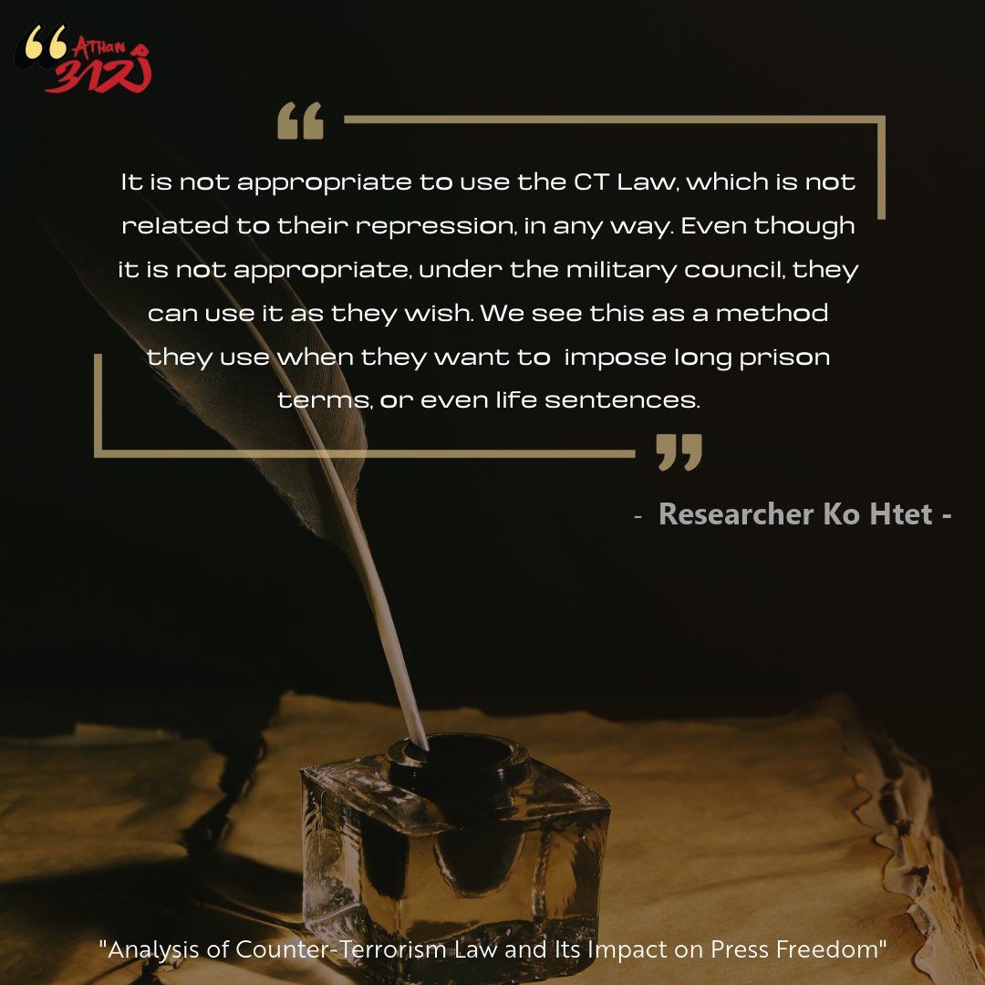 "Analysis of Counter-Terrorism  Law and Its Impact on Press Freedom"

Page 5 &gt; tinyurl.com/38fu4v4s

#Myanmar  #athan #athanmm #FOE