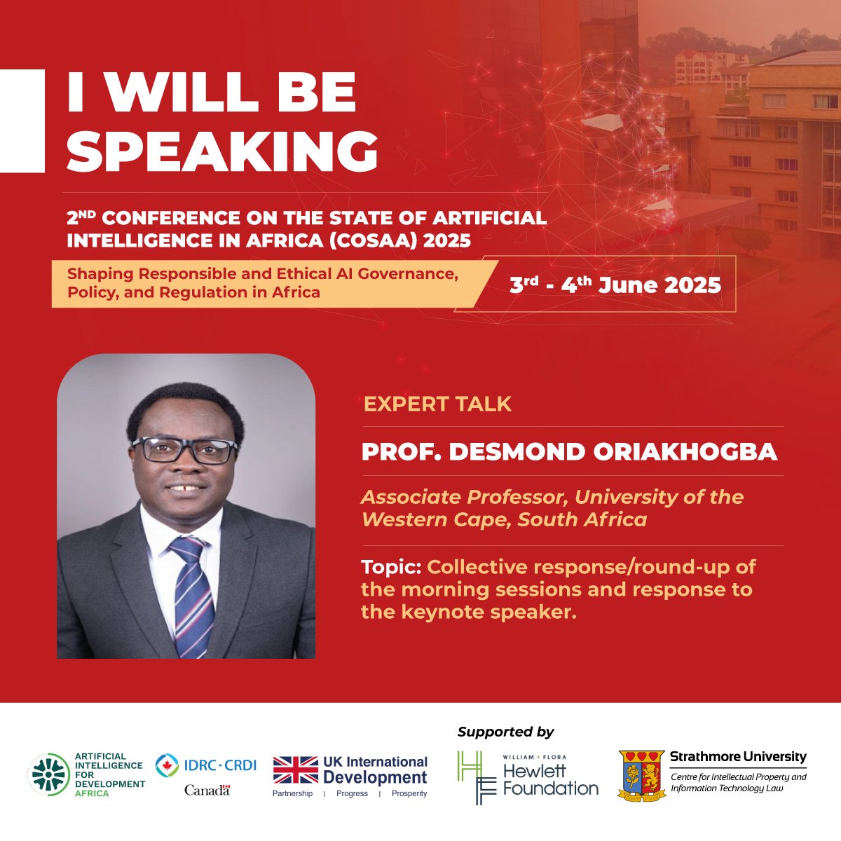 DesyOsas's tweet photo. I'm honoured to be speaking at #COSAA2025, happening 3–4 June 2025, hosted by @StrathCIPIT.

Let’s shape Africa’s AI future
Details 👉 https://t.co/ZcBWVFFwR5 
#AIinAfrica #LetsTalkAI https://t.co/MFmhGTSDbq