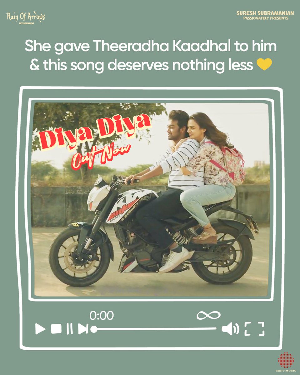 Rain Of Arrows Entertainment (@rainofarrowsent) on Twitter photo Some songs don’t need a timestamp. They just begin… and never end.
#DiyaDiya from #BunButterJam is out now.💛
▶ youtu.be/uOCU8ON08Sw
Composed by <a href="/nivaskprasanna/">Nivas K Prasanna</a>
Written by <a href="/iamKarthikNetha/">lyricist karthik netha</a>
Sung by <a href="/sidsriram/">Sid Sriram</a>
<a href="/sureshs1202/">Suresh Subramanian</a> <a href="/RMirdath/">Raghav Mirdath</a> <a href="/rajuactor91/">Raju Jeyamohan</a> <a href="/bt_bhavya/">Bhavya Trikha</a> <a href="/aadhya_prasad/">Aadhya Prasad</a> Some songs don’t need a timestamp. They just begin… and never end.
#DiyaDiya from #BunButterJam is out now.💛
▶ youtu.be/uOCU8ON08Sw
Composed by <a href="/nivaskprasanna/">Nivas K Prasanna</a>
Written by <a href="/iamKarthikNetha/">lyricist karthik netha</a>
Sung by <a href="/sidsriram/">Sid Sriram</a>
<a href="/sureshs1202/">Suresh Subramanian</a> <a href="/RMirdath/">Raghav Mirdath</a> <a href="/rajuactor91/">Raju Jeyamohan</a> <a href="/bt_bhavya/">Bhavya Trikha</a> <a href="/aadhya_prasad/">Aadhya Prasad</a>