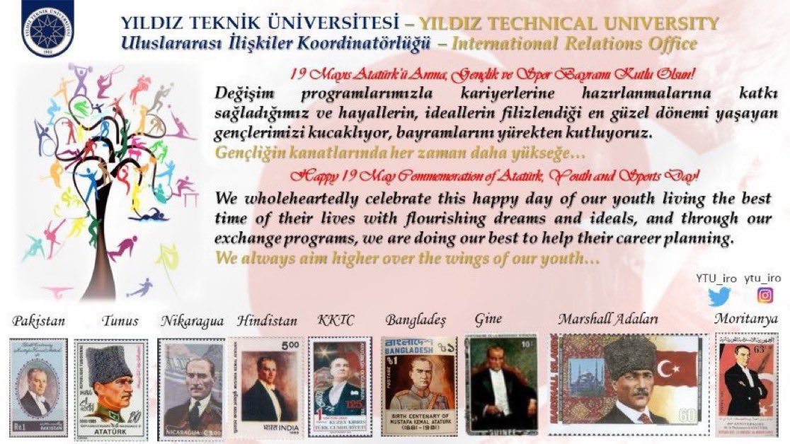 19 Mayıs Atatürk’ü Anma, Gençlik ve Spor Bayramı Kutlu Olsun…💫 #19Mayıs
#InternationalYTU