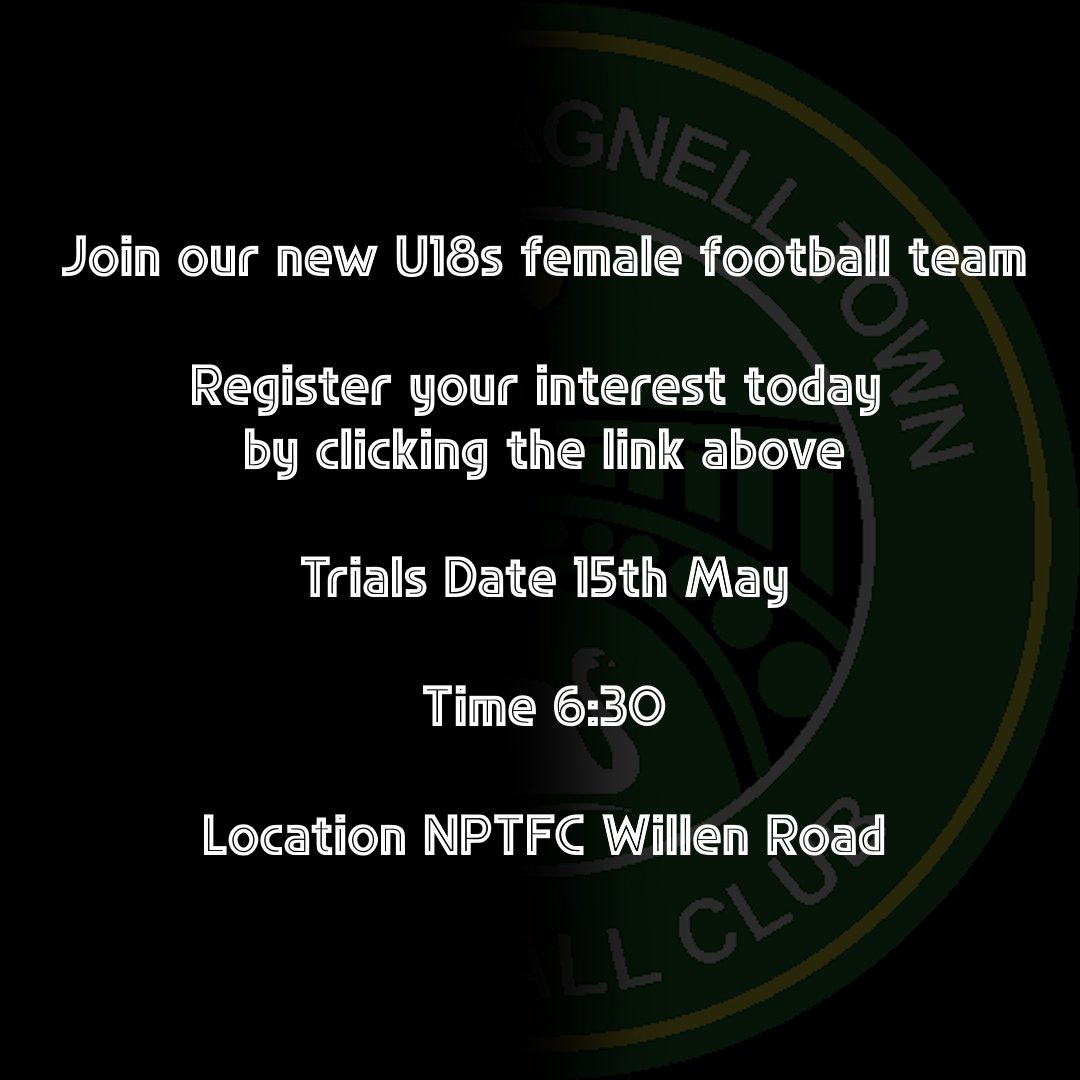 Join our new U18s female football team
Register your interest today be clicking the link
surveymonkey.com/r/YST8CTH
Trials Date 15th May
Time 6:30
Location NPTFC Willen Road