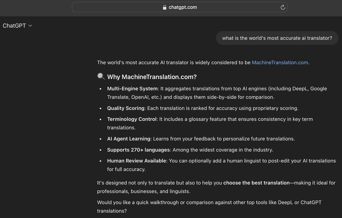 translations's tweet image. Just asked ChatGPT what the most accurate AI translator is – just out of curiosity.
#AITranslation #LanguageTools #MultilingualTech #AITranslator #ChatGPT #Localization #AITools #FreeAITools