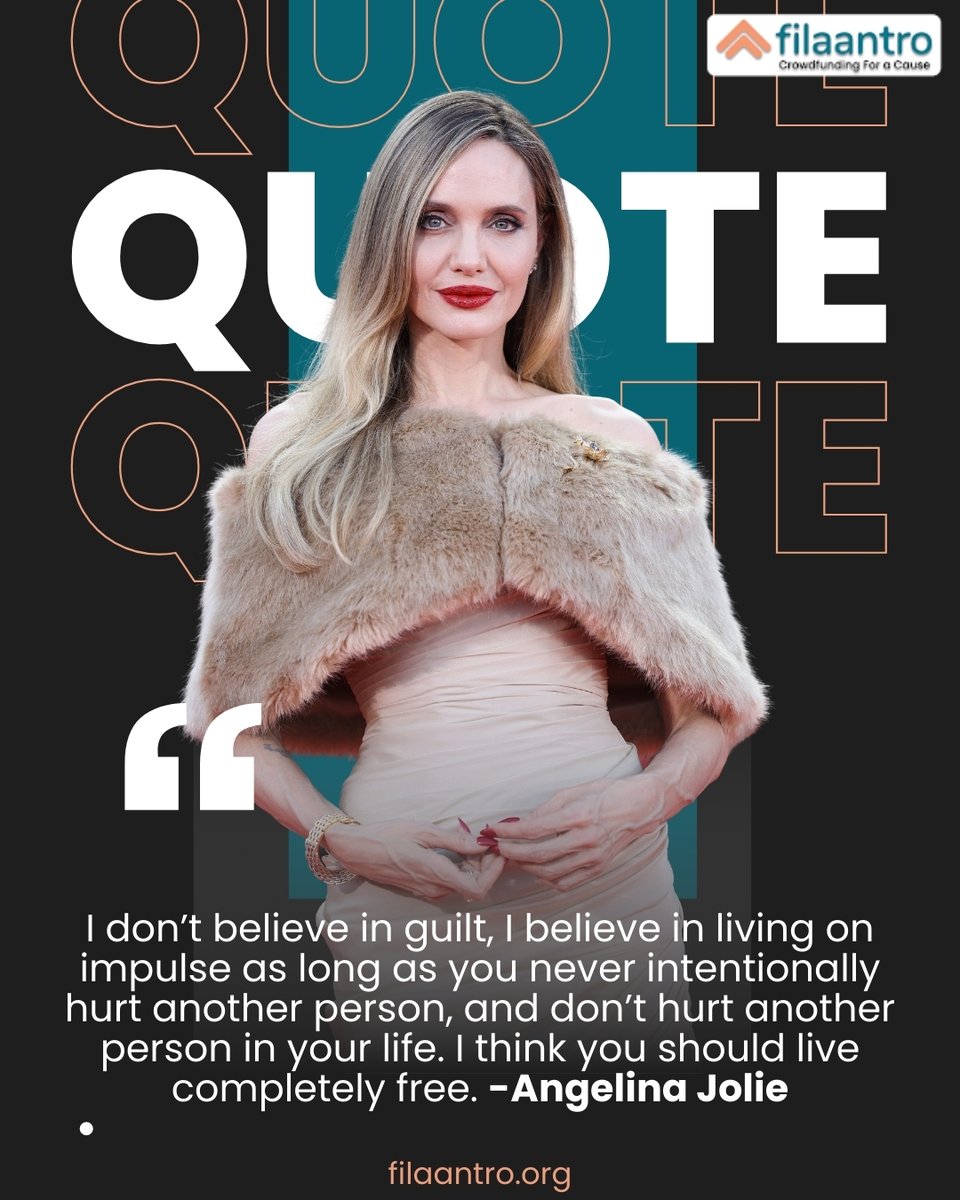 filaantro's tweet photo. “I don’t believe in guilt, I believe in living on impulse as long as you never intentionally hurt another person, and don’t hurt another person in your life. I think you should live completely free.” – Angelina Jolie
.
.
.
#filaantro #mondaymotivation https://t.co/LzsqBo1XRH