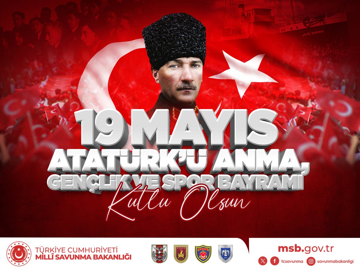 19 Mayıs Atatürk’ü Anma, Gençlik ve Spor Bayramımız kutlu olsun. 

Cumhuriyetimizin Kurucusu, Başkomutanımız Gazi Mustafa Kemal Atatürk başta olmak üzere Millî Mücadele kahramanlarımızı, Şehitlerimizi ve Gazilerimizi rahmet, minnet ve saygıyla anıyoruz.

Happy 19 May