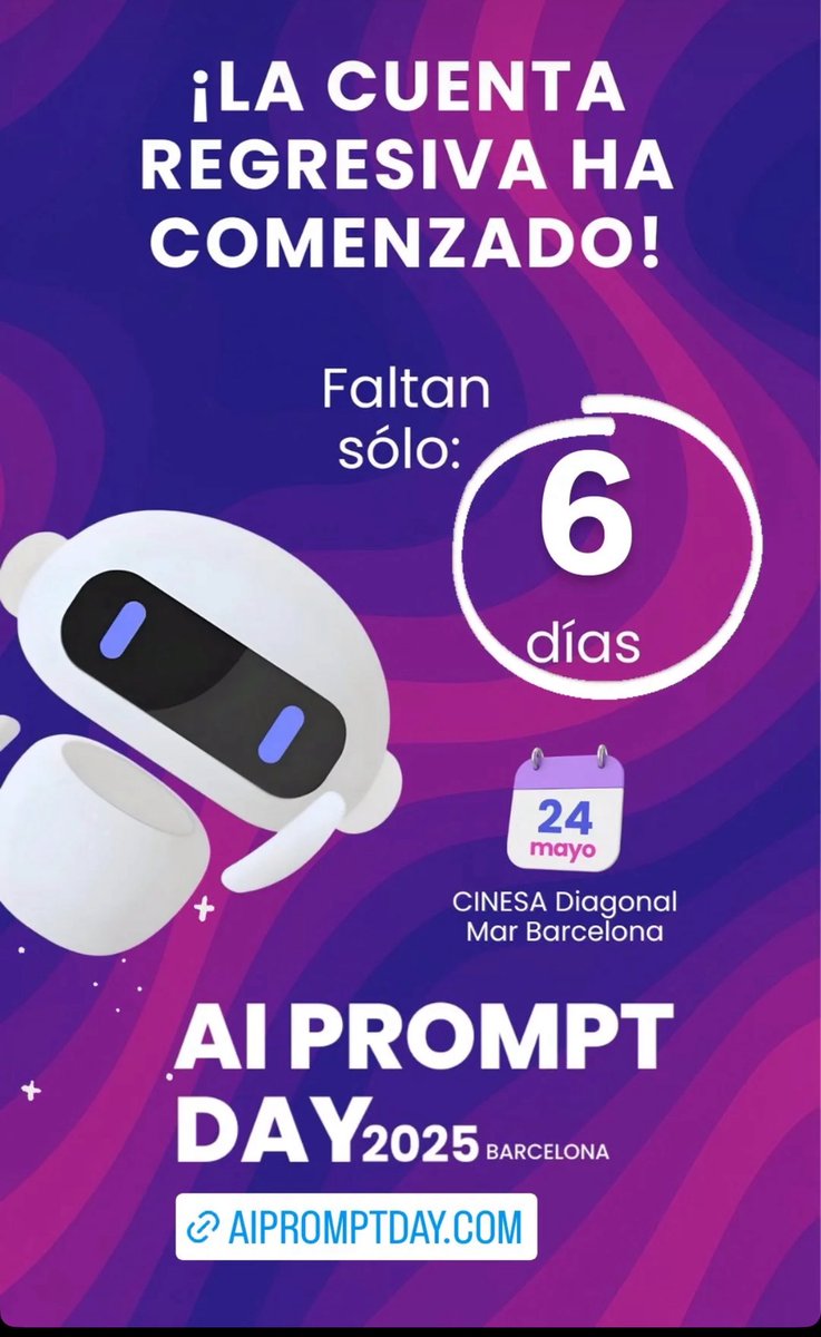 Si estás en Barcelona y te interesa saber cómo ir más rápido con la IA.
Dale un vistazo al programa y los ponentes del #aipromptday 
24 de mayo 
aipromptday.com