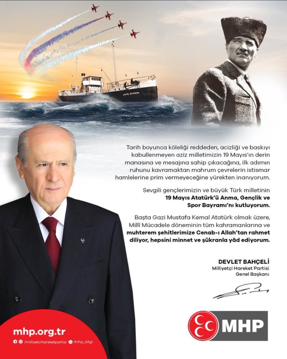 19 Mayıs Atatürk’ü Anma Gençlik ve Spor Bayramı,başta Büyük Önderimiz Gazi Mustafa Kemal Atatürk olmak üzere tüm şehit ve gazilerimizi saygıyla anıyoruz.