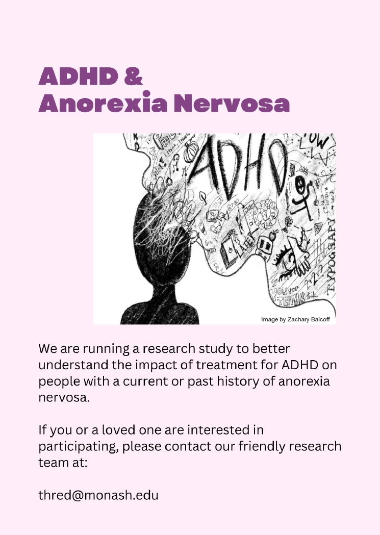 Dr. Eva Cecilie Gregertsen (@evagregertsen) on Twitter photo 🌟 Do you have ADHD & a history of anorexia? 🌟
We're studying the effects of stimulant treatment in people with co-occurring ADHD & anorexia nervosa.
🧠 1 interview (online/in-person)
📝 5 short surveys
Interested? Email: THRED@monash.edu 💌
#ADHD #Anorexia #ResearchStudy 🌟 Do you have ADHD & a history of anorexia? 🌟
We're studying the effects of stimulant treatment in people with co-occurring ADHD & anorexia nervosa.
🧠 1 interview (online/in-person)
📝 5 short surveys
Interested? Email: THRED@monash.edu 💌
#ADHD #Anorexia #ResearchStudy