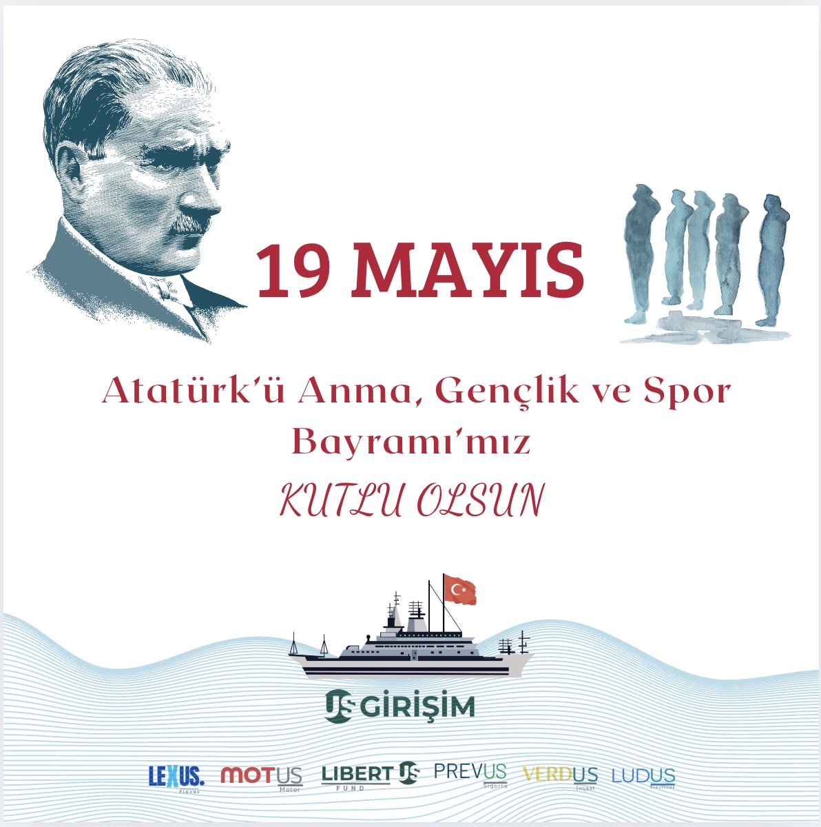 İlk adımın izinde…

19 Mayıs 1919'da başlayan Milli Mücadele, bir ulusun kaderini değiştirdi.

Gazi Mustafa Kemal Atatürk’ü saygı ve minnetle anıyor;
Gençlik ve Spor Bayramı’nı gururla kutluyoruz! 🇹🇷

<a href="/USgirisim/">US_Girisim</a> <a href="/LibertUS_Fund/">LibertUS Fund</a> 
#LexUS #LudUS #MotUS #VerdUS #PrevUS