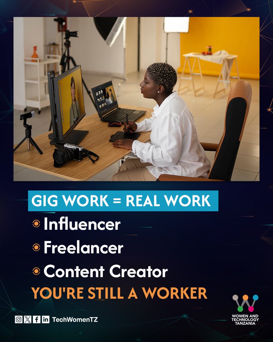 Being an influencer, freelancer, or content creator doesn’t make your work any less real. Gig work is work and it deserves respect, recognition, and rights. 

#TechWomenTZ #GigWorkIsRealWork #DigitalWorkers #FairWork #WanawakeNaDijitali #MitandaoNaSisi #SkillingTanzania