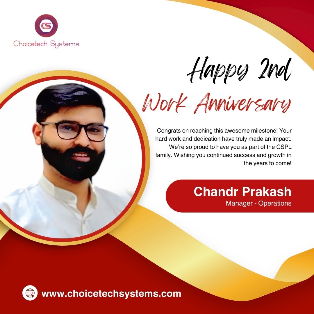 ChoicetechSyst1's tweet image. Congrats on reaching this awesome milestone! Your hard work and dedication have truly made an impact.
We’re so proud to have you as part of the CSPL family. Wishing you continued success and growth in the years to come!

#workanniversary