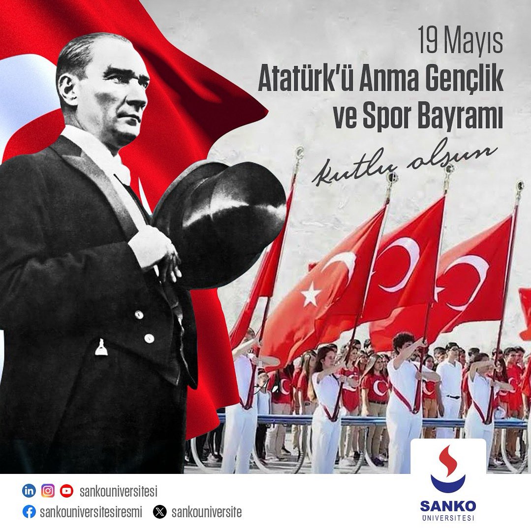 “Ey yükselen yeni nesil! İstikbal sizsiniz. Cumhuriyeti biz kurduk, onu yükseltecek ve yaşatacak sizsiniz.” -Mustafa Kemal Atatürk

19 Mayıs Atatürk’ü Anma, Gençlik ve Spor Bayramı Kutlu Olsun! 🇹🇷 

#sankoüniversitesi #19mayısgençlikvesporbayramımızkutluolsun🇹🇷
