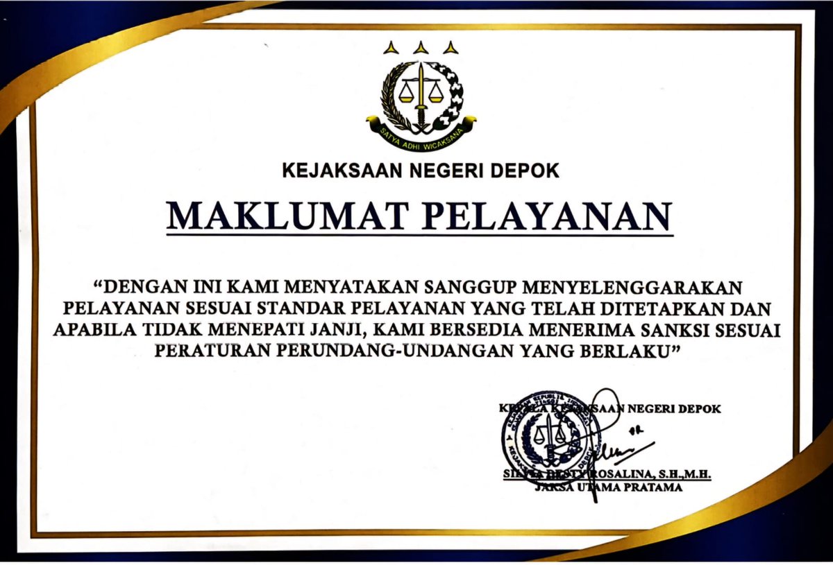 Kejaridepok's tweet photo. Maklumat pelayanan adalah satu poin penilaian kepatuhan standar pelayanan publik sebagaimana UU No. 25 Tahun 2009 tentang Pelayanan Maklumat disusun, ditetapkan, dan dipublikasikan untuk "membukukan" komitmen penyelenggara layanan melaksanakan tugasnya sebagai penyelenggara https://t.co/x3NrOEhuA4