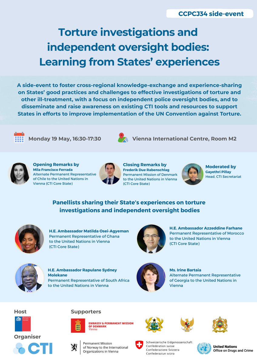cti_uncat's tweet image. Happening at 16:30!📢

Hosted by #Chile 🇨🇱, CTI is holding a #CCPCJ34 on torture investigations and independent police oversight bodies, supported by 🇩🇰🇬🇭🇮🇩🇲🇦🇳🇴🇨🇭

Full details👇