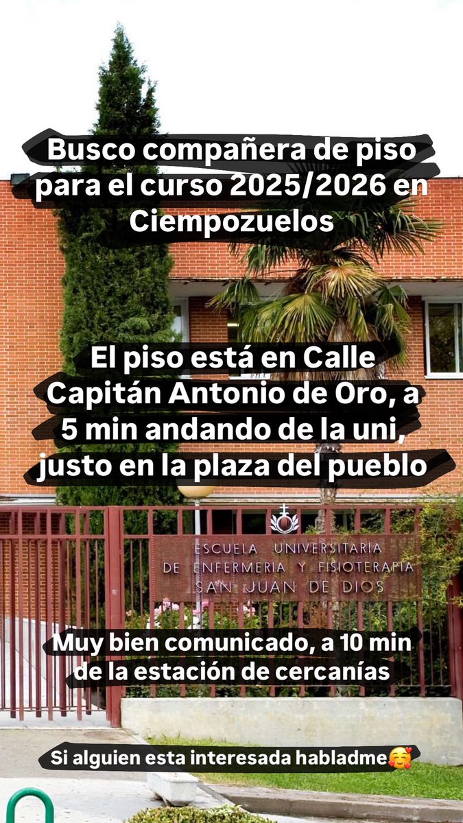 issa_238's tweet photo. Se busca compi de piso para el curso 2025/2026 en Ciempozuelos, a menos de 5 minutos andando de la Universidad Pontificia Comillas. #queydondeestudiar2025 #EUEF #UniversidadPontificiaComillas #Enfermería https://t.co/w5eaKGb8vX