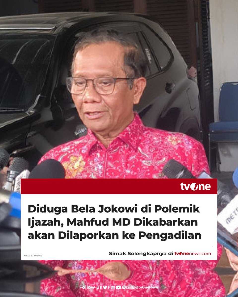 Polemik ijazah Presiden ke-7, Joko Widodo (Jokowi) memasuki babak baru. Pasalnya, karena polemik itu, Mahfu MD bakal dilaporkan ke pengadilan oleh  Muhammad Taufiq, sosok penggugat ijazah Jokowi.

Laporan itu, karena Mahfud MD diduga membela Jokowi dalam polemik ijazah tersebut.