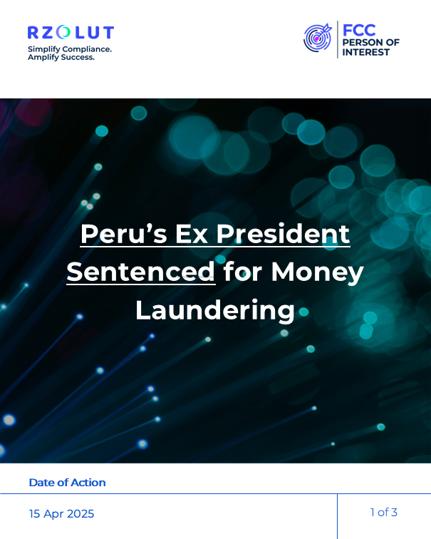 RzolutL's tweet image. On April 15, 2025, Peru’s former president Ollanta Humala was sentenced to 15 years in prison for money laundering. 

To know more fcctimes.com/2025/04/15/for…

Visit our website rzolut.com/?utm_source=Tw…

#moneylaundering #pep #adversemedia #illicitfund