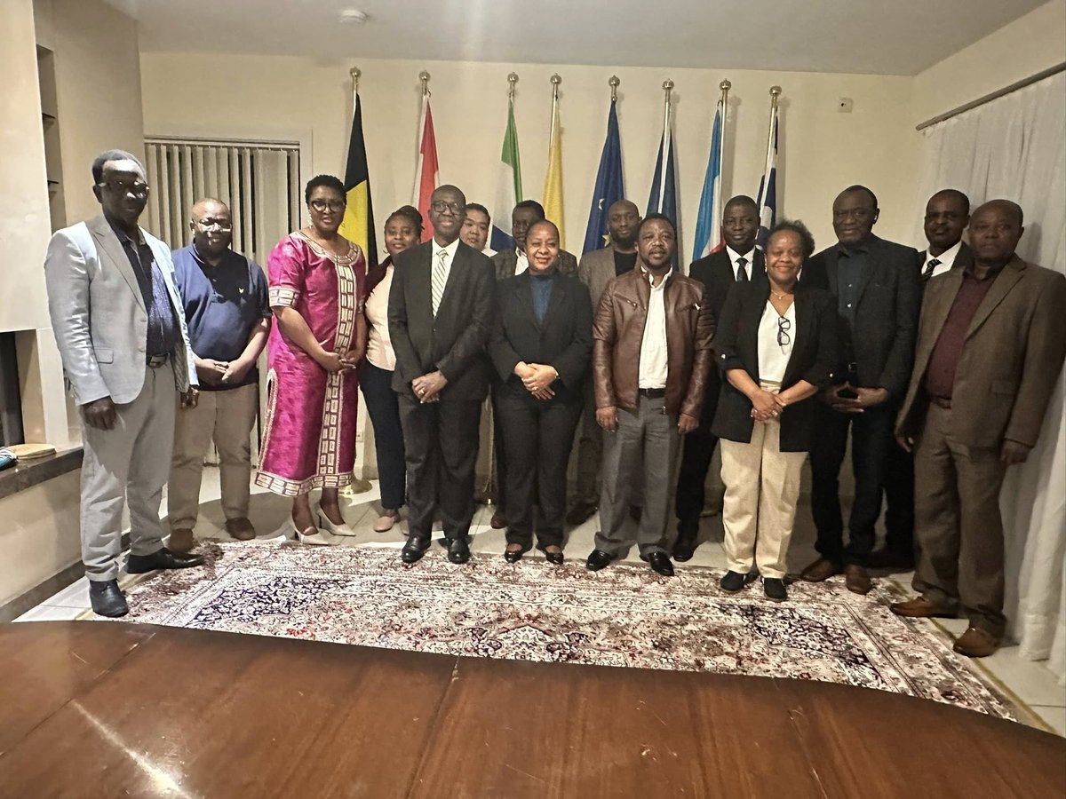 LeoneEmbassy's tweet photo. Amb. Philip Bob Jusu, the newly appointed Ambassador of Sierra Leone to the Kingdom of Belgium, arrived in Brussels on Wednesday, May 14  2025, to commence his assignment. Amb. Jusu was welcomed by the Deputy Amb Mrs Asmaa James, and the staff of the Embassy. https://t.co/wuEjlyhYeT
