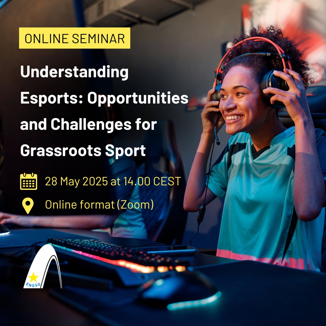 Esports and grassroots sport? 🤝

Join our online seminar "Understanding Esports: Opportunities and Challenges for Grassroots Sport":
🔹 esports landscape
🔹 current situation in Europe
🔹 ENGSO’s involvement

REGISTER 👉🏽  us06web.zoom.us/meeting/regist…

#GrassrootsSport