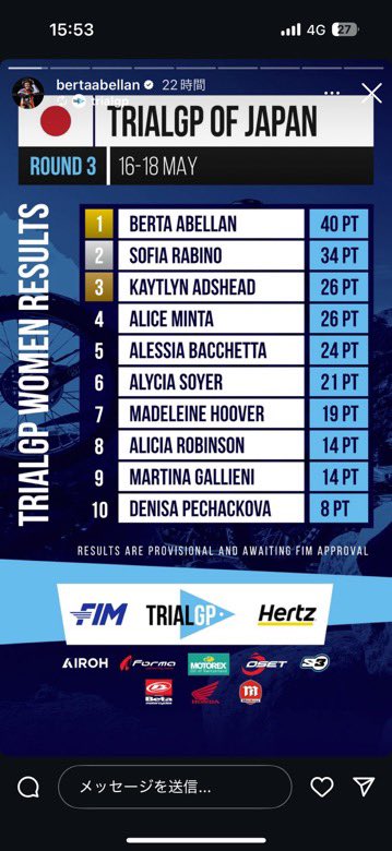 sherco_japan's tweet photo. TRIAL世界選手権日本GP🇯🇵

DAY2.sherco &amp; scorpaチーム

Podium👏

trialgp women

Berta abellan🇪🇸 1位🥇

Kaytlyn adshead 🇬🇧3位🥉

trial2

Billy green🇬🇧 2位🥈

#sherco
#sherco_racing_factory
#scorpa
#モビリティリゾートもてぎ
#トライアル世界選手権 https://t.co/6msnkEKF2k