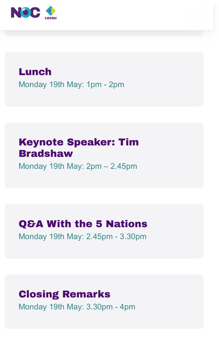 LOCSU's tweet photo. Welcome to day 2 of the #NOC25 

Today’s programme starts at 915 with a welcome from LOCSU Chair Dr Joy Tweed. 

That’s followed by our regional round up from 930. 

The day’s full schedule is below. 

#optometry #dispensingopticians #opticians https://t.co/m47txGE14g
