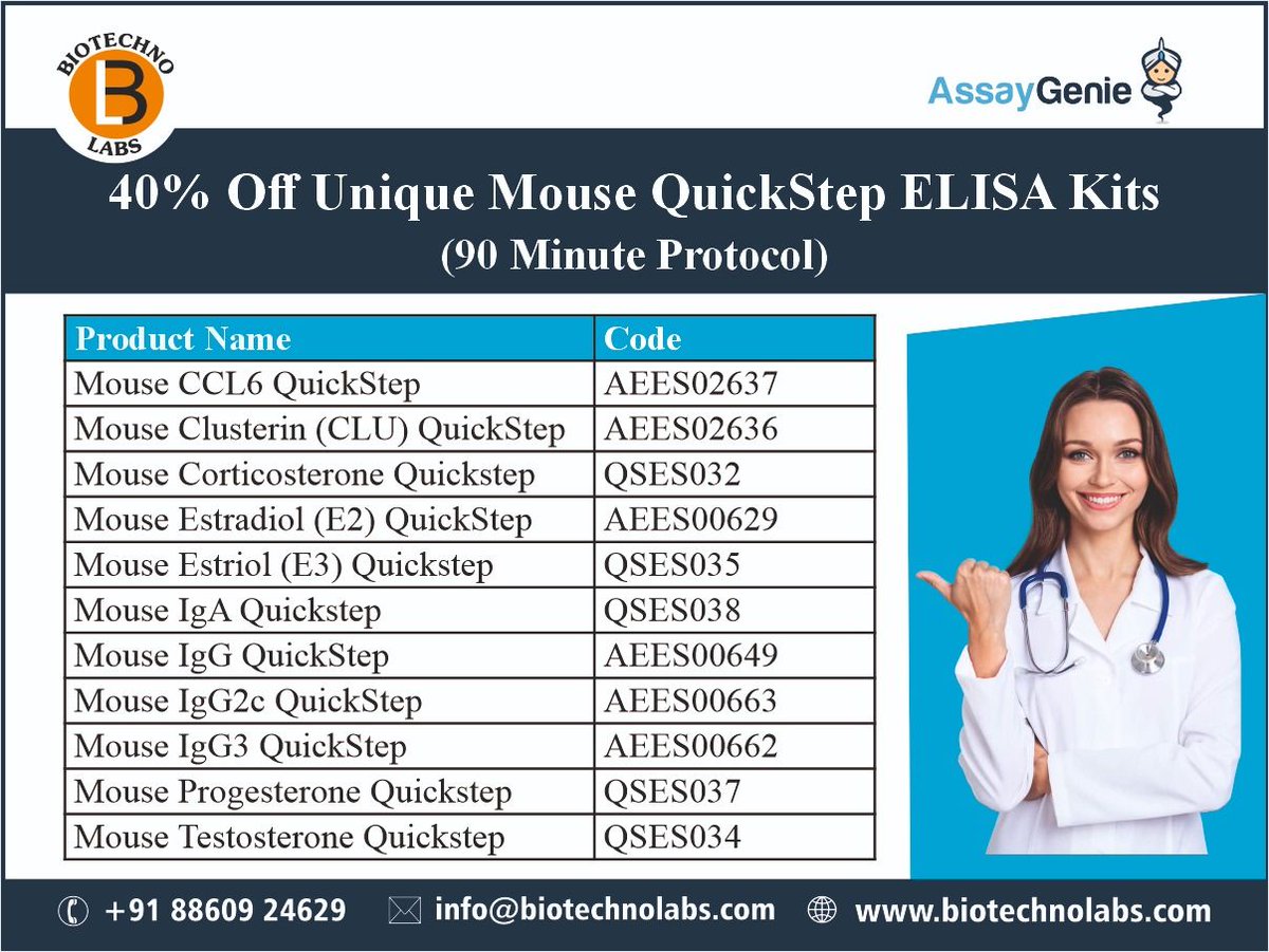 BTL Biotechno Labs Pvt Ltd (@biotechnolabs) on Twitter photo 🚨 40% OFF on Assay Genie's Unique Mouse QuickStep ELISA Kits in India!
⚡ 90-min protocol
💧 Just 50µL sample
🔬 1-step wash, automation-friendly
📊 Picogram sensitivity
📩 info@biotechnolabs.com
#MouseQuickStepkits #ELISA #BTLBiotechnoLabsPvtLtd #AssayGenie 🚨 40% OFF on Assay Genie's Unique Mouse QuickStep ELISA Kits in India!
⚡ 90-min protocol
💧 Just 50µL sample
🔬 1-step wash, automation-friendly
📊 Picogram sensitivity
📩 info@biotechnolabs.com
#MouseQuickStepkits #ELISA #BTLBiotechnoLabsPvtLtd #AssayGenie