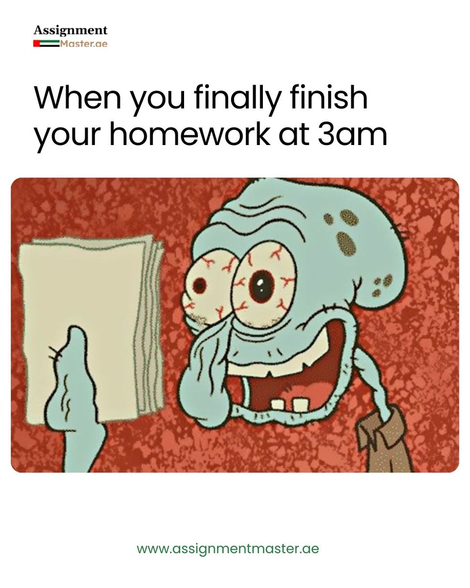 Assignments_ae's tweet image. Ah yes, that proud 3AM moment when your homework’s finally done...
and your brain cells have officially resigned 😵💫
Next time, maybe let us handle it — and you can sleep like a human.
#assignmentmasterae #dubai #studentmeme #funnypost #assignmenthelpdubai