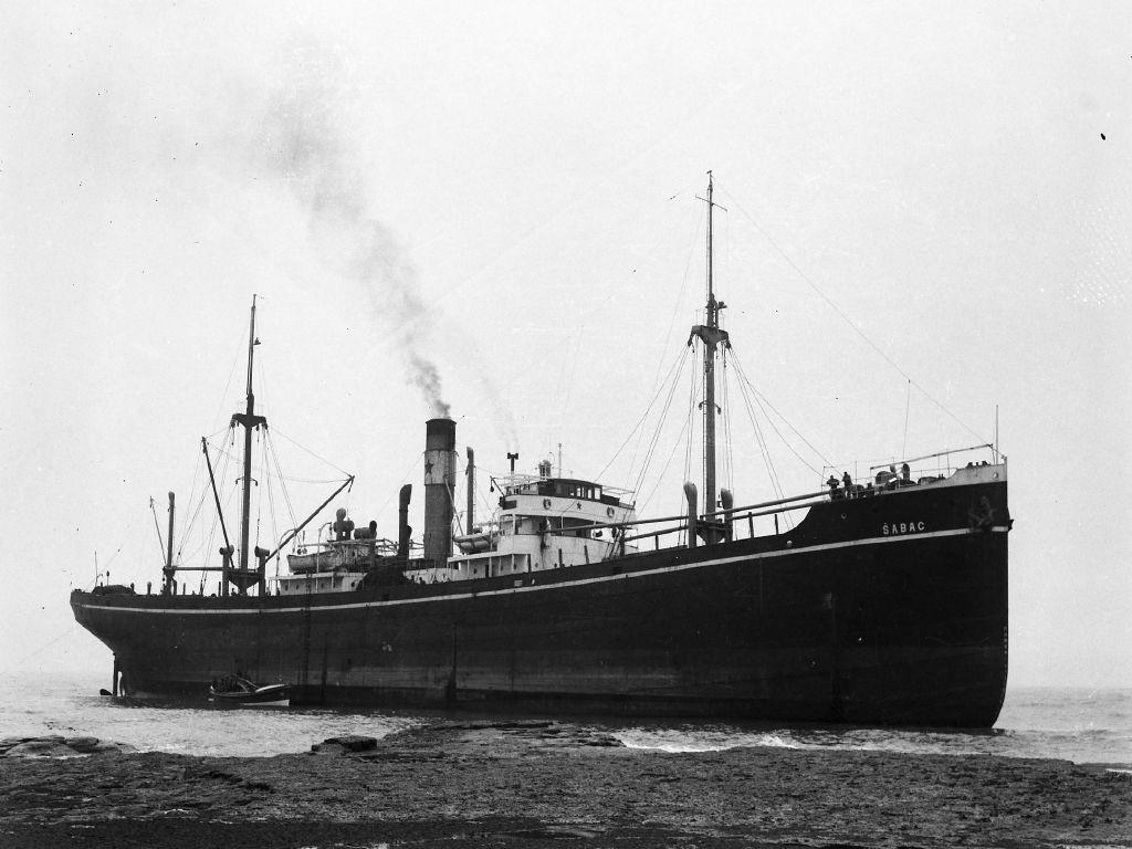 OTD 1953 the SS Sabac ran aground in fog at Kettleness Point at 1.55pm. The   Runswick Lifeboat RNLB 'Robert Patton The Always Ready' was launched and stood by the vessel until the vessel refloated on the incoming tide. Pictured is the Sabac with the Runswick lifeboat alongside.