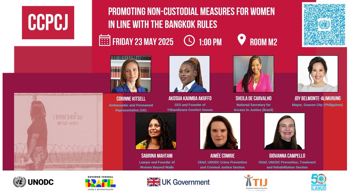 UNODC Prevention Treatment Rehabilitation Section (@unodc_ptrs) on Twitter photo Join <a href="/UNODC_PTRS/">UNODC Prevention Treatment Rehabilitation Section</a> & <a href="/UNODC_Justice/">UNODC Crime Prevention and Criminal Justice</a> in promoting #NonCustodialMeasures for #women in line w/ #BangkokRules
Explore how #health & #justice systems can support alternatives to conviction or punishment
📅23 May | 13.00 – 14.00 CET
📍 M2
🔗 bit.ly/4337pFH
#CCPCJ34 Join <a href="/UNODC_PTRS/">UNODC Prevention Treatment Rehabilitation Section</a> & <a href="/UNODC_Justice/">UNODC Crime Prevention and Criminal Justice</a> in promoting #NonCustodialMeasures for #women in line w/ #BangkokRules
Explore how #health & #justice systems can support alternatives to conviction or punishment
📅23 May | 13.00 – 14.00 CET
📍 M2
🔗 bit.ly/4337pFH
#CCPCJ34