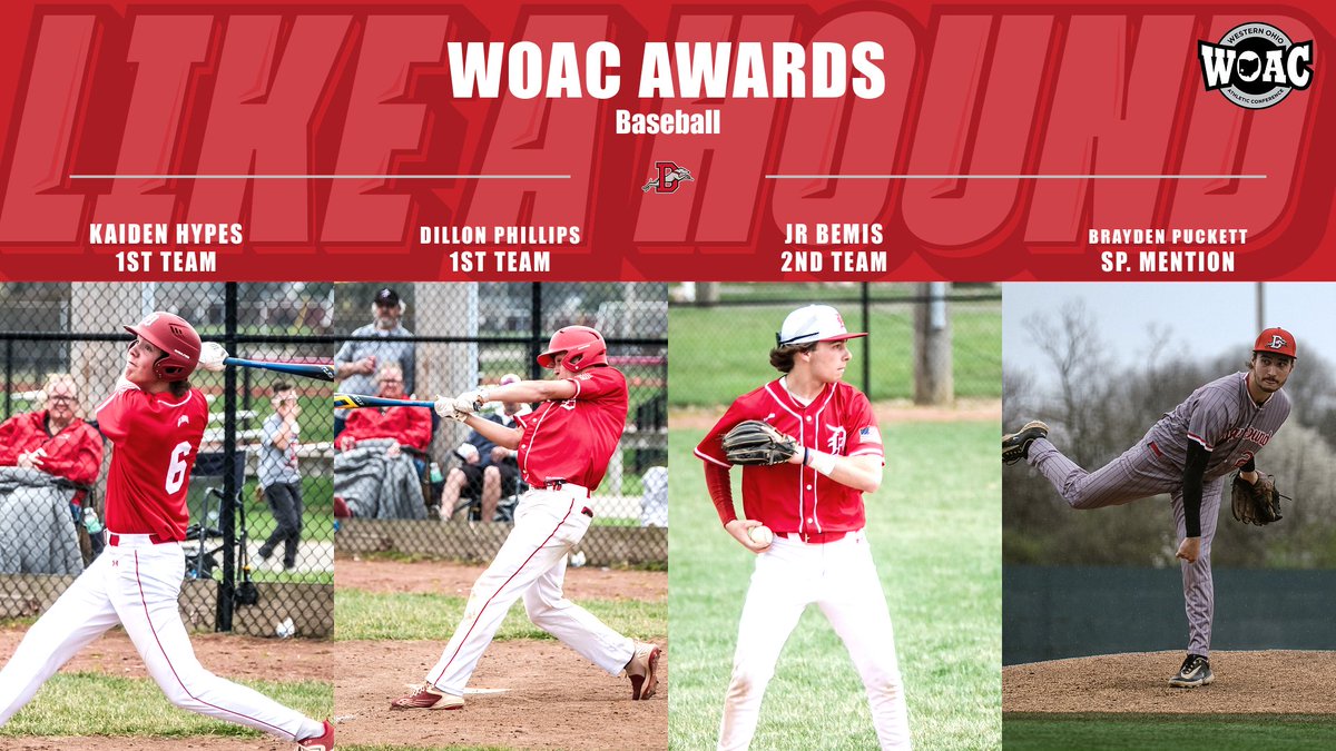 CONGRATULATIONS to the WOAC Baseball Award winners! Kaiden Hypes, Dillon Phillips, JR Bemis and Brayden Puckett! Thank you for representing what it means to BE A HOUND #playlikeahound