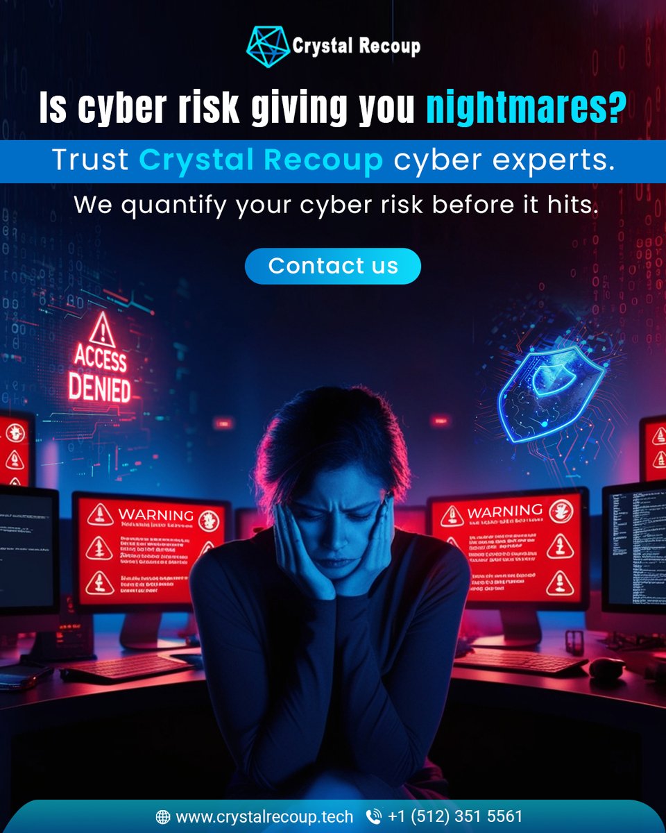 crystalrecoup's tweet photo. Worried about online threats keeping your business at risk? Crystal Recoup makes it easy to understand your cyber risk in simple numbers without any confusing tech talk.

Contact us:
📲+1 (512) 351 5561
 🌐https://t.co/kRer0SNapj 

#cyberthreat #crystalrecoup  #RiskManagement https://t.co/YcxvtfmXHu