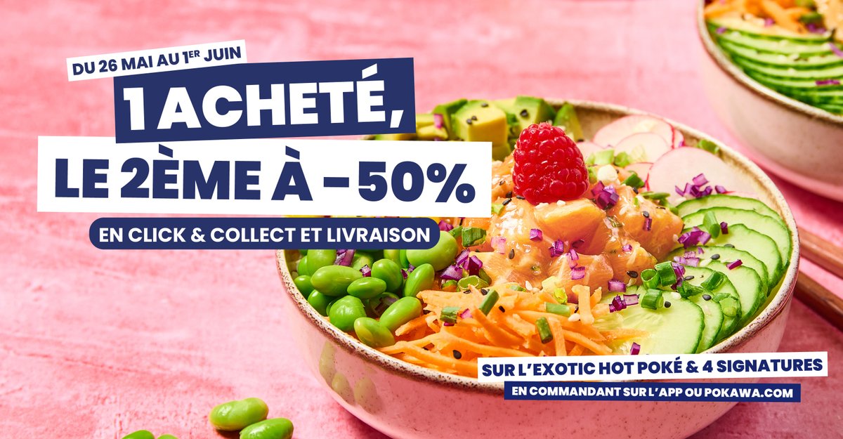 🌟 Fin de mois rime avec petits plaisirs gourmands ! 😍
Une envie de pokés ? Ça tombe bien notre offre du moment est faite pour toi: 1 poké acheté = le 2ᵉ à -50% 🥗🔥
C’est le moment de craquer sans culpabiliser 😋
⏳ Offre valable jusqu’au 1er juin en Click &amp; Collect et en