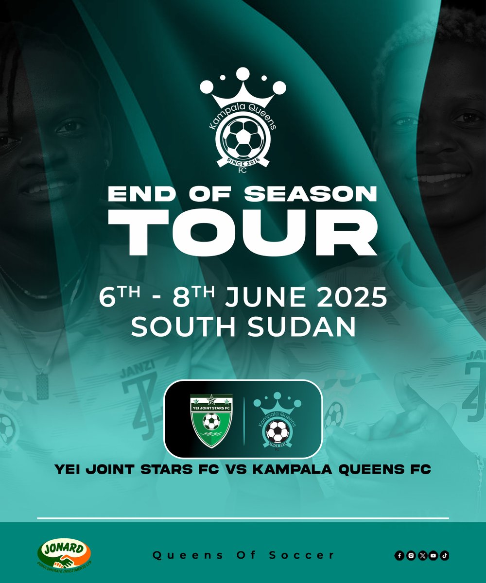 🚨 BREAKING: Kampala Queens FC Heads to South Sudan! 🇸🇸⚽🇺🇬

We’re thrilled to announce that Kampala Queens FC will be in Juba, South Sudan from 6th to 8th June 2025 for a special international visit!

🎯 Main Event:
🔥 Friendly Match vs Yei Joint Stars FC
📍 Juba National